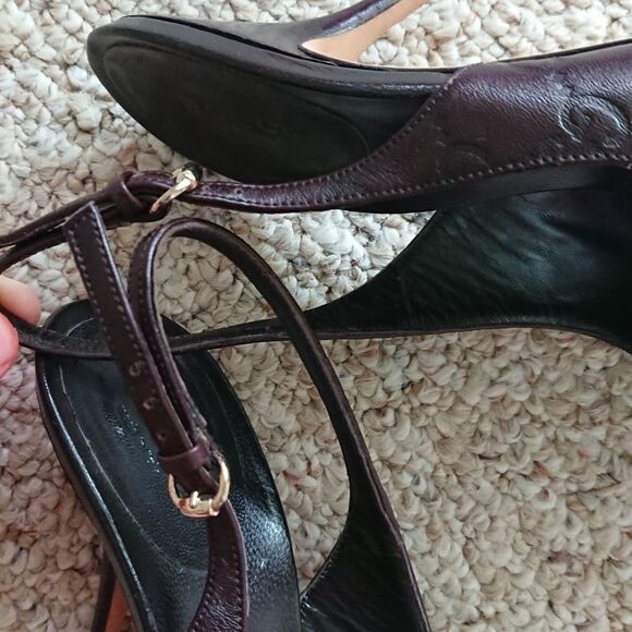 Gucci classic guccissima brown leather peep toe slingback size 6B - Picture 7 of 12